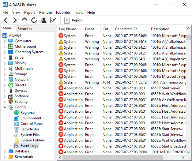 AIDA64 How can I manage Windows event logs?