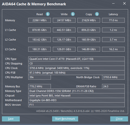 Registro Joven en cualquier sitio AIDA64 - Cache and memory benchmark